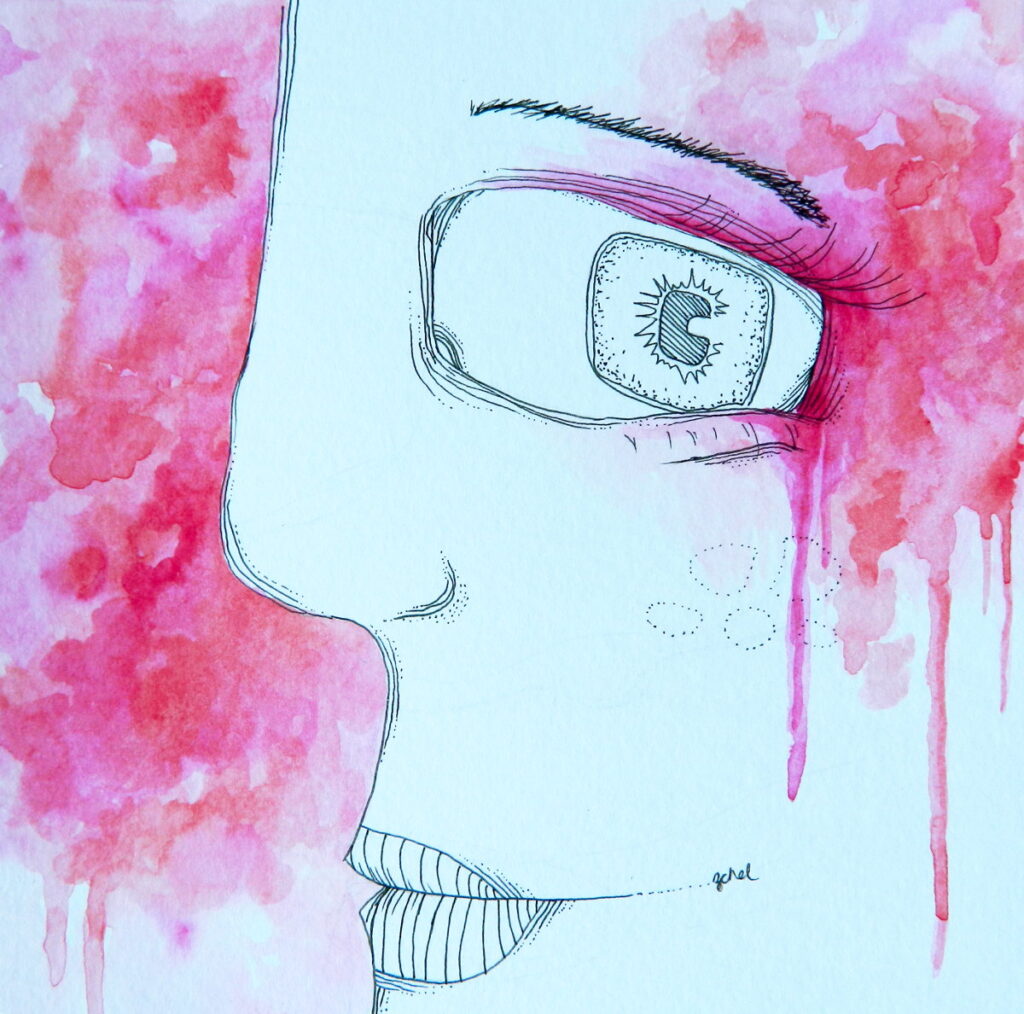 Pink Face | Watercolor & Ink - Prints Available