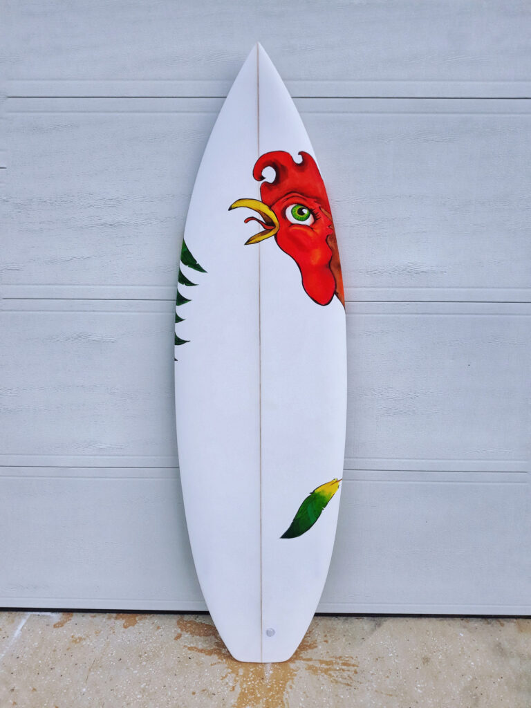 Angry Cock | Painted Surf Board - SOLD