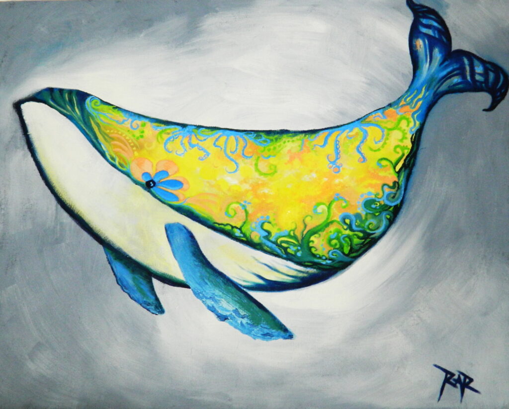 Whale Floating Flower Patch | Oil on Canvas - SOLD